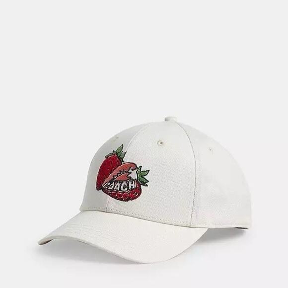 NWT COACH Retro Sliced Strawberry Baseball Hat Cap CAP86 Chalk /red m/L - Picture 2 of 6